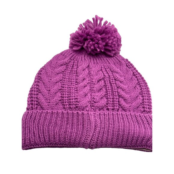 Pink Pom Pom Knit Cap Beanie Hat Warm Cable Knit Pattern Stretch PinkCore Barbie - Picture 5 of 6